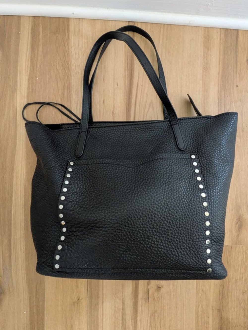Rebecca Minkoff Black Pebbled Leather Studded Shoulder Tote Bag Purse